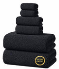 Extra Large Bathroom Towels, 6-Piece Set (2 Bath, 2 Hand, 2 Washcloths), Lint-Free, Quick-Dry, Black