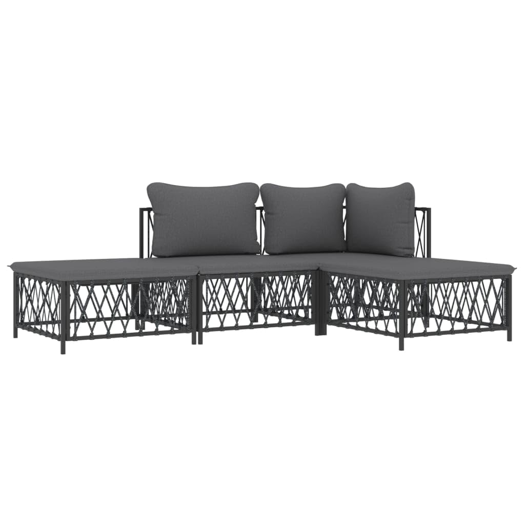 vidaXL Patio Furniture Set 4 Piece, Sectional Sofa with Cushions, Patio Lounge Set for Outdoor Garden Lawn Backyard, Anthracite Steel