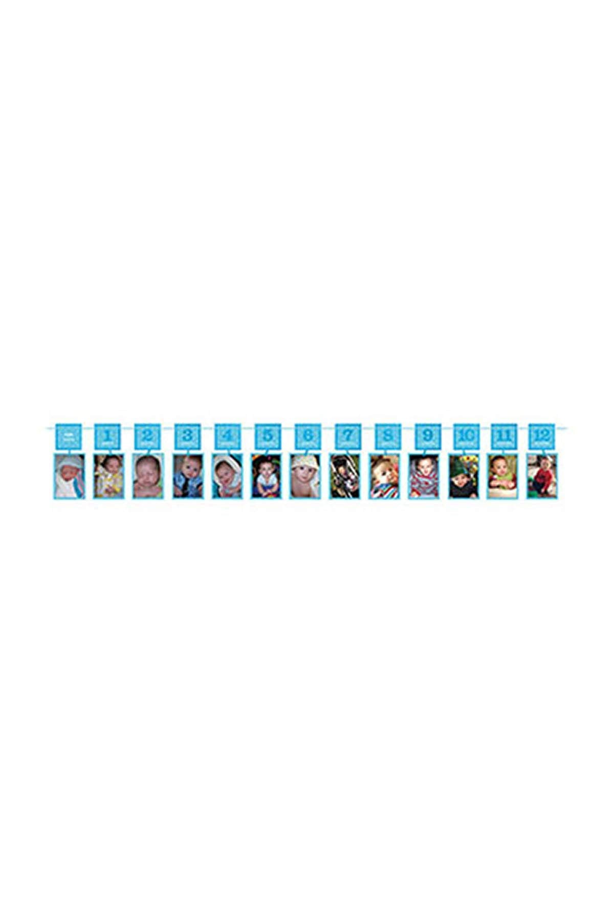amscan 220108 1st Birthday Glitter Photo Garland - Blue, 1ct, 12