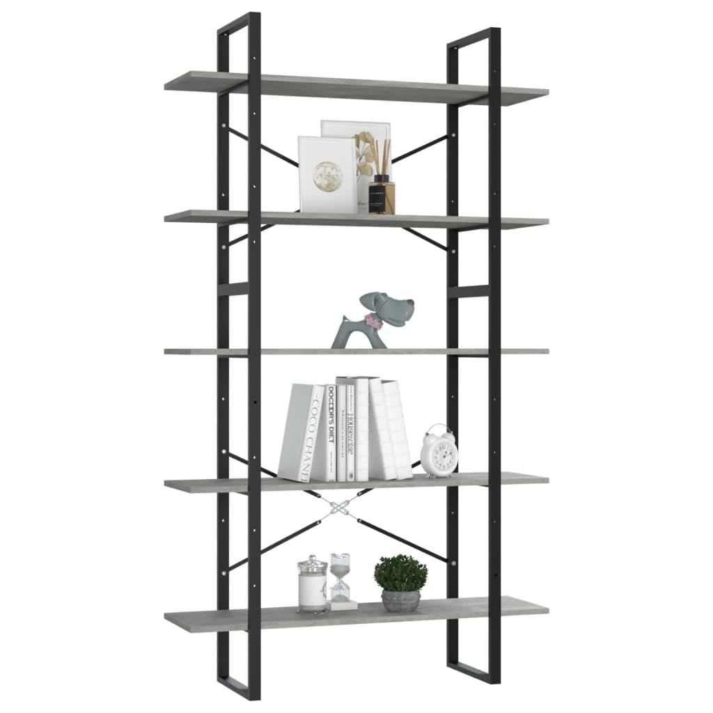 vidaXL 5-Tier Book Cabinet Office Storage Rack Bookcase Organizer Bookshelf Standing Shelf Furniture Concrete Gray 39.4&quot;x11.8&quot;x68.9&quot; Engineered Wood