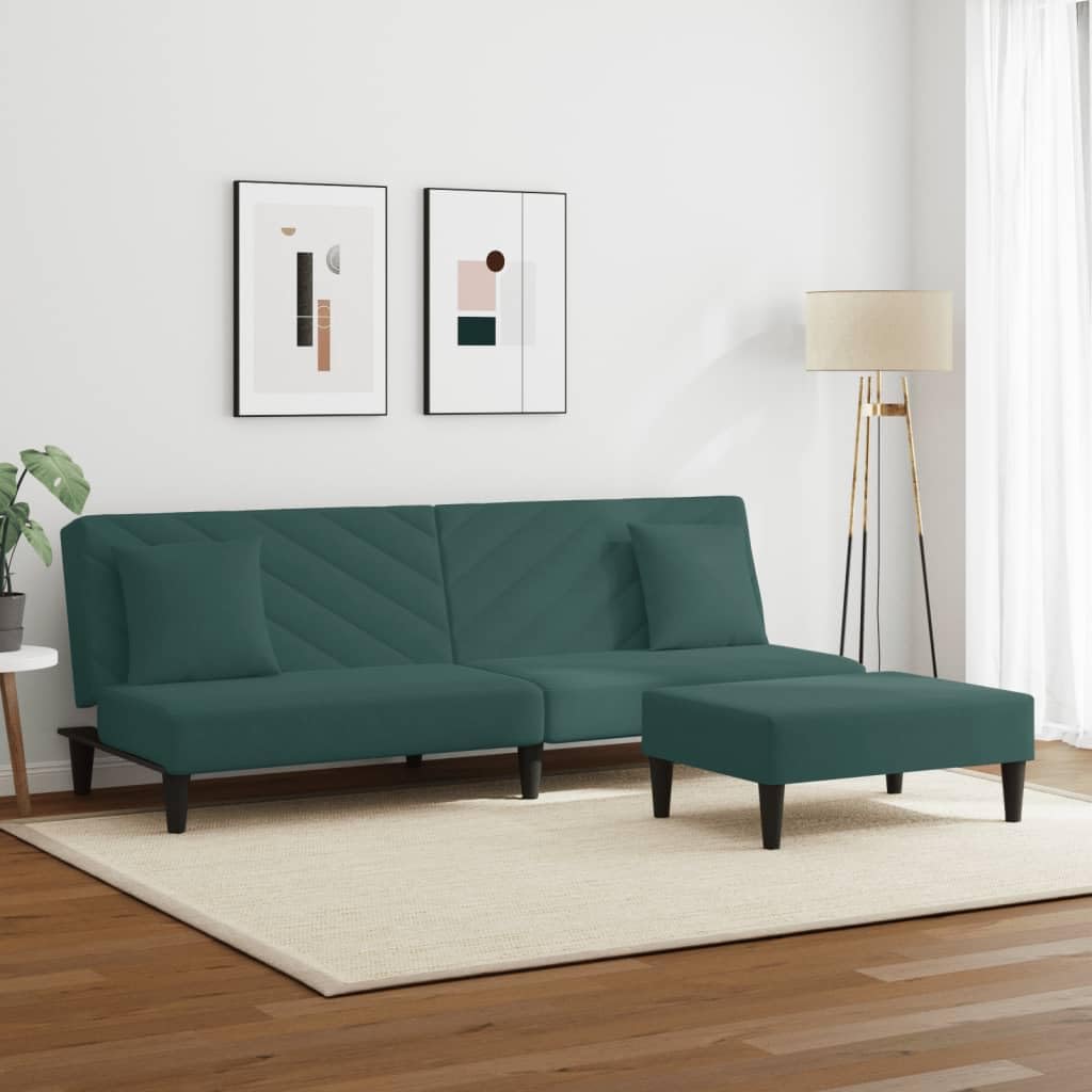 vidaXL Dark Green Velvet 2-Piece Sofa Set with Convertible Bed/Daybed and Footstool for Living Room, Lounge, Home