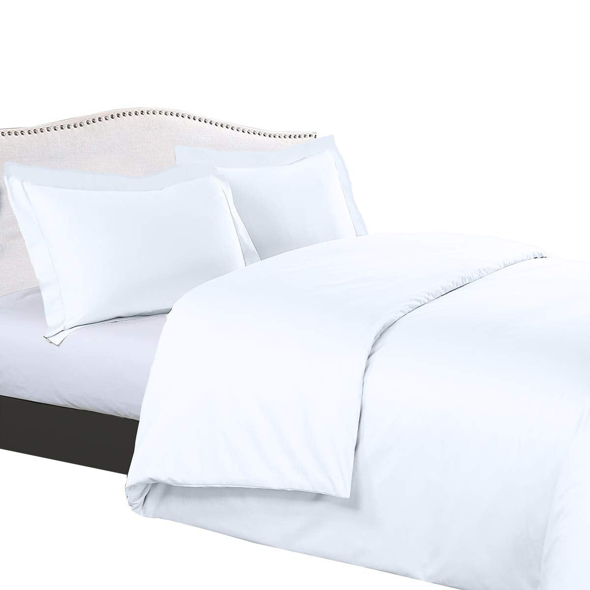 Royal Tradition Solid 300-Thread-Count, 100-Percent Cotton King/California King, 3Pc Duvet Cover Set With Buttons Enclosure, Whi