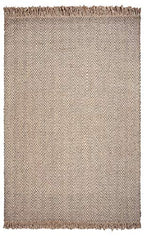HomeRoots Natural Wool 9'x12' Oatmeal Beige Hand Woven Herringbone with Braided Fringe Indoor Area Rug