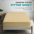 Feather & Stitch 100% Cotton 1 Piece Damask Stripe Twin Fitted Sheet 500 Thread Count Semolina 18' Extra Deep Pocket Luxury Sateen Weave Stretchable Boxer Elastic Fits Mattress Perfectly