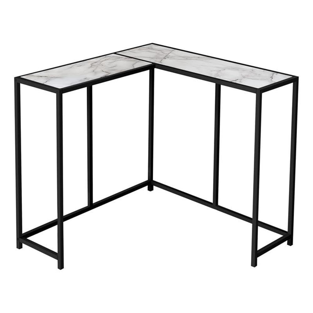 Monarch Specialties I 2159 Accent Table, Console, Entryway, Narrow, Corner, Living Room, Bedroom, Metal, Laminate, White Marble Look, Black, Contemporary