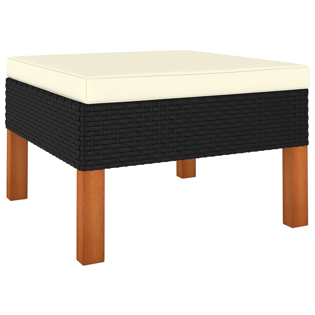 vidaXL 3 Piece Patio Lounge Set - PE Rattan and Eucalyptus Wood Construction - Comfortable Cushions - Easy-to-Clean, Washable Cushion Covers - Lightweight Design - Ideal for Outdoors, Black