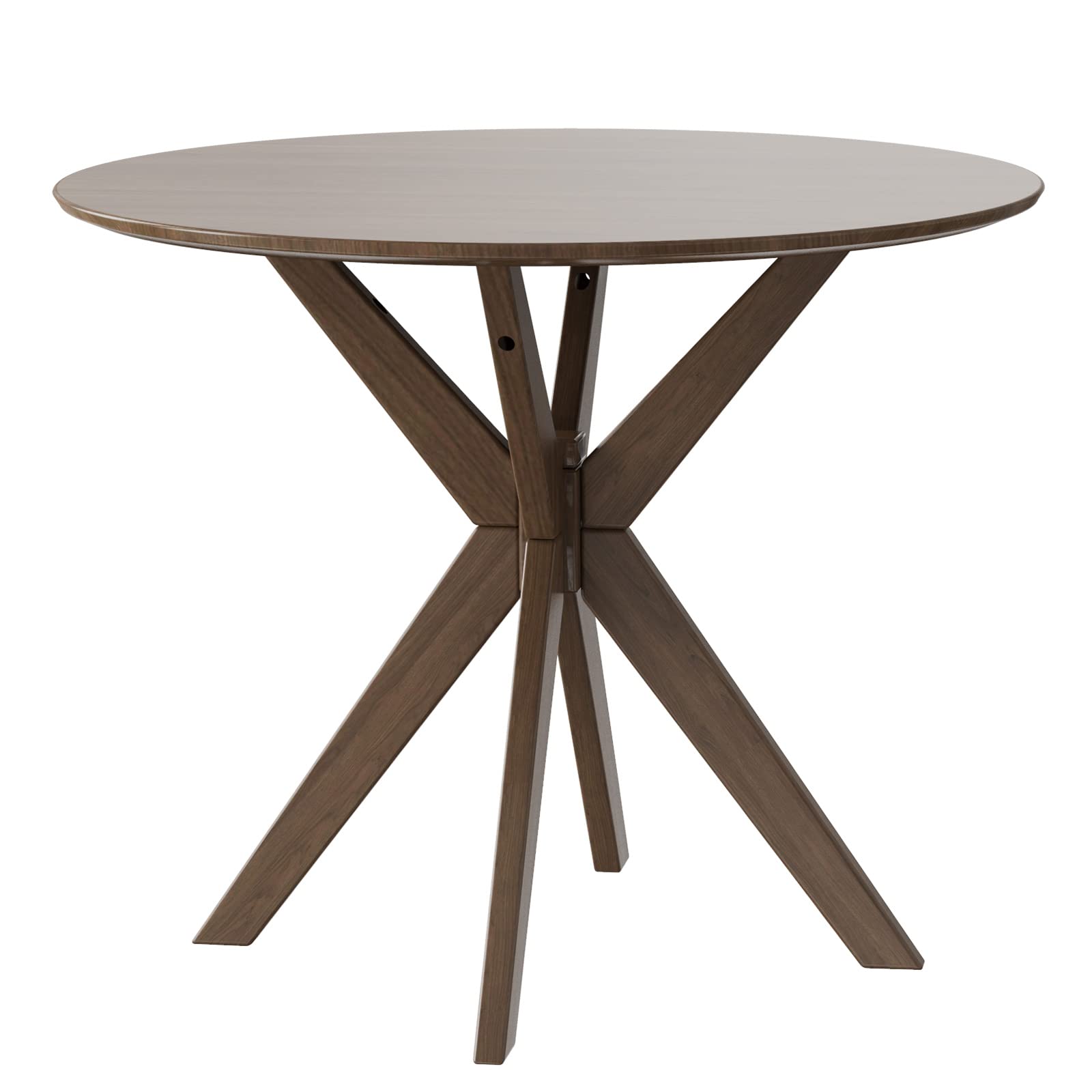 Giantex 36' Round Wood Dining Table, Farmhouse Kitchen Table W/Intersecting Pedestal Base & Solid Wood Legs, Vintage Coffee Table For Small Spaces, Brown
