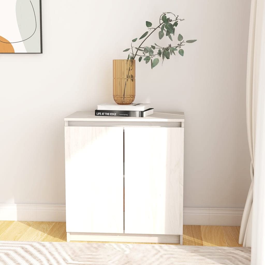 vidaXL Side Cabinet White 23.6&quot;x14.2&quot;x25.6&quot; Solid Wood Pine