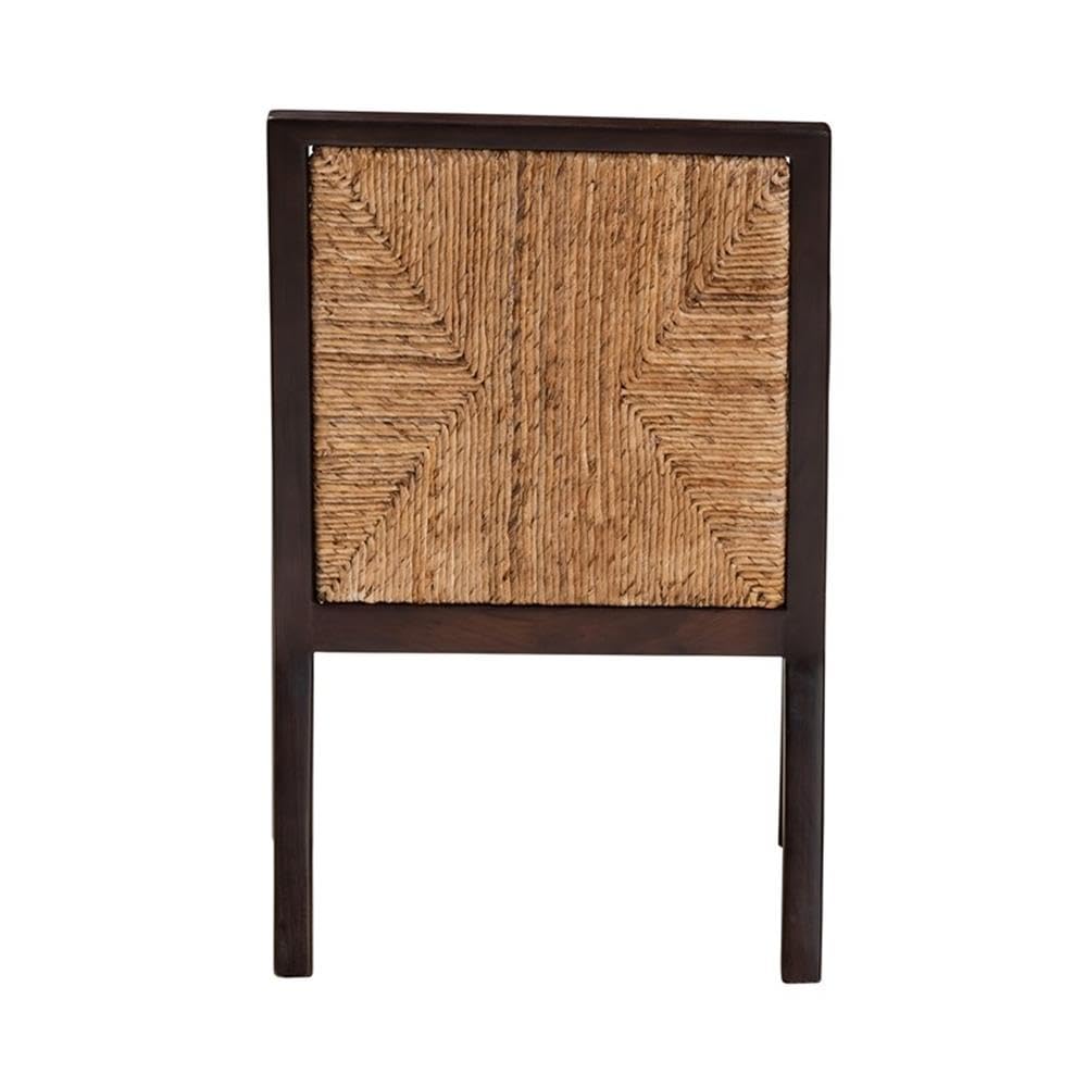 Baxton Studio Joana Modern Bohemian Dark Brown Mahogany Wood And Natural Abaca Dining Arm Chair