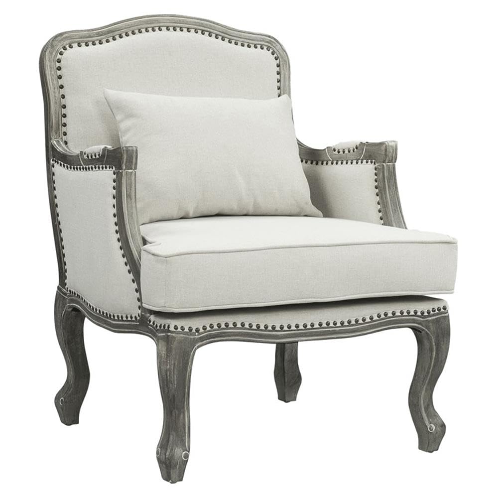 Acme Furniture Upholstered Chair with Nailhead Trim, Cream and Brown
