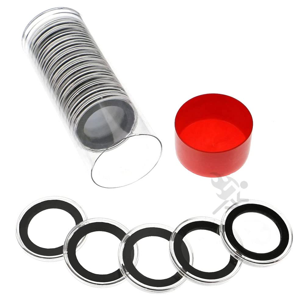 (1) Airtite Coin Holder Storage Container & (20) Black Ring 30Mm Air-Tite Coin Holder Capsules For Us Franklin Kennedy Seated Ba