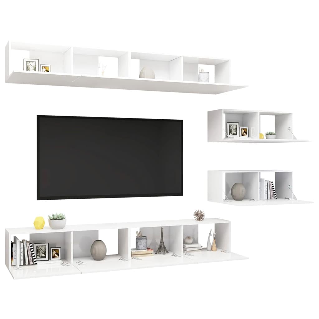 vidaXL TV Cabinet Set 6 Piece Living Room Bedroom Furniture HiFi Stereo Cabinet TV Stand Media Entertainment Center Engineered Wood High Gloss White