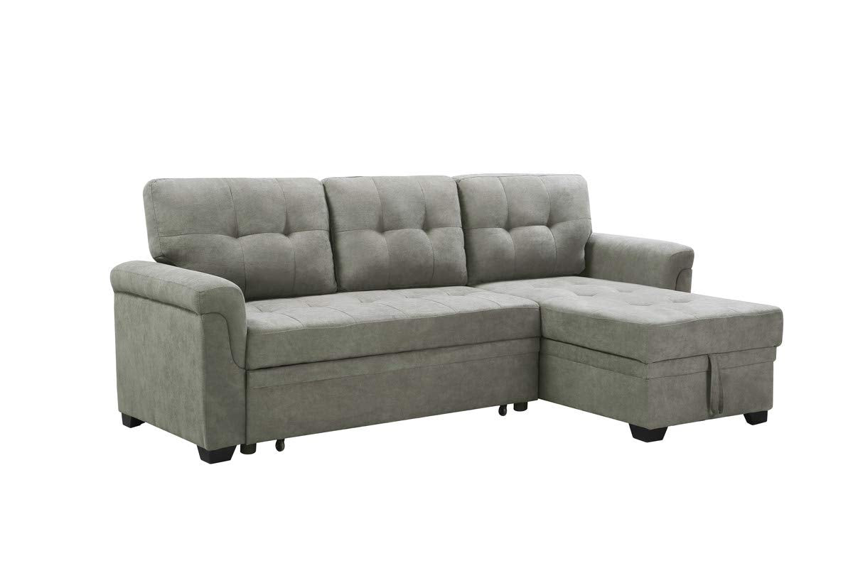 Lilola Home Connor Light Gray Fabric Reversible Sectional Sleeper Sofa Chaise with Storage