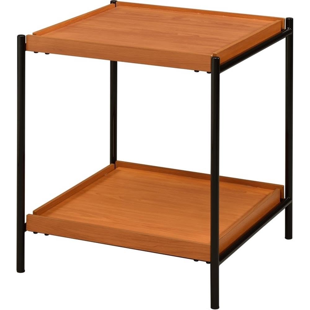 Acme Oaken Square Wooden End Table With Bottom Shelf In Honey Oak And Black