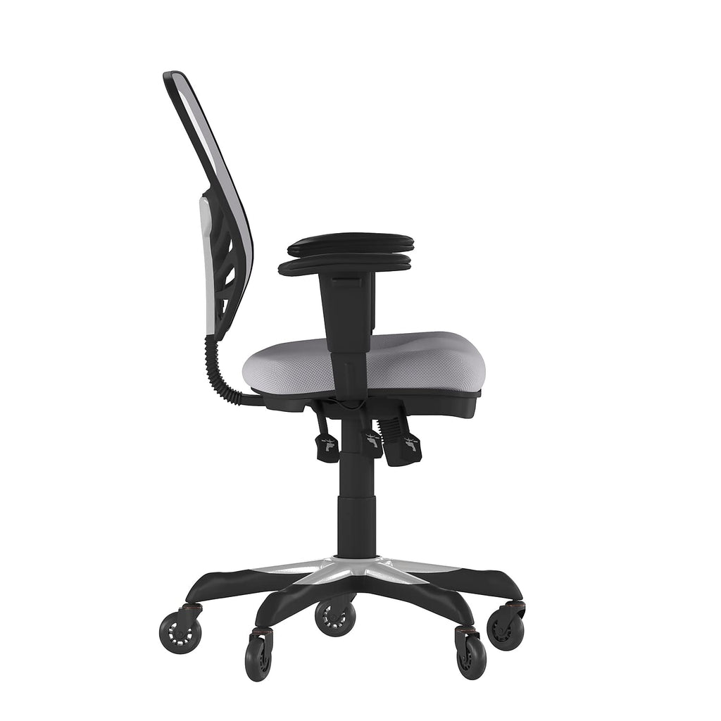 Flash Furniture Nicholas Mid-Back Multifunction Executive Swivel Ergonomic Office Chair With Adjustable Arms, Transparent Roller Wheels, 27&Quot;, Gray Mesh