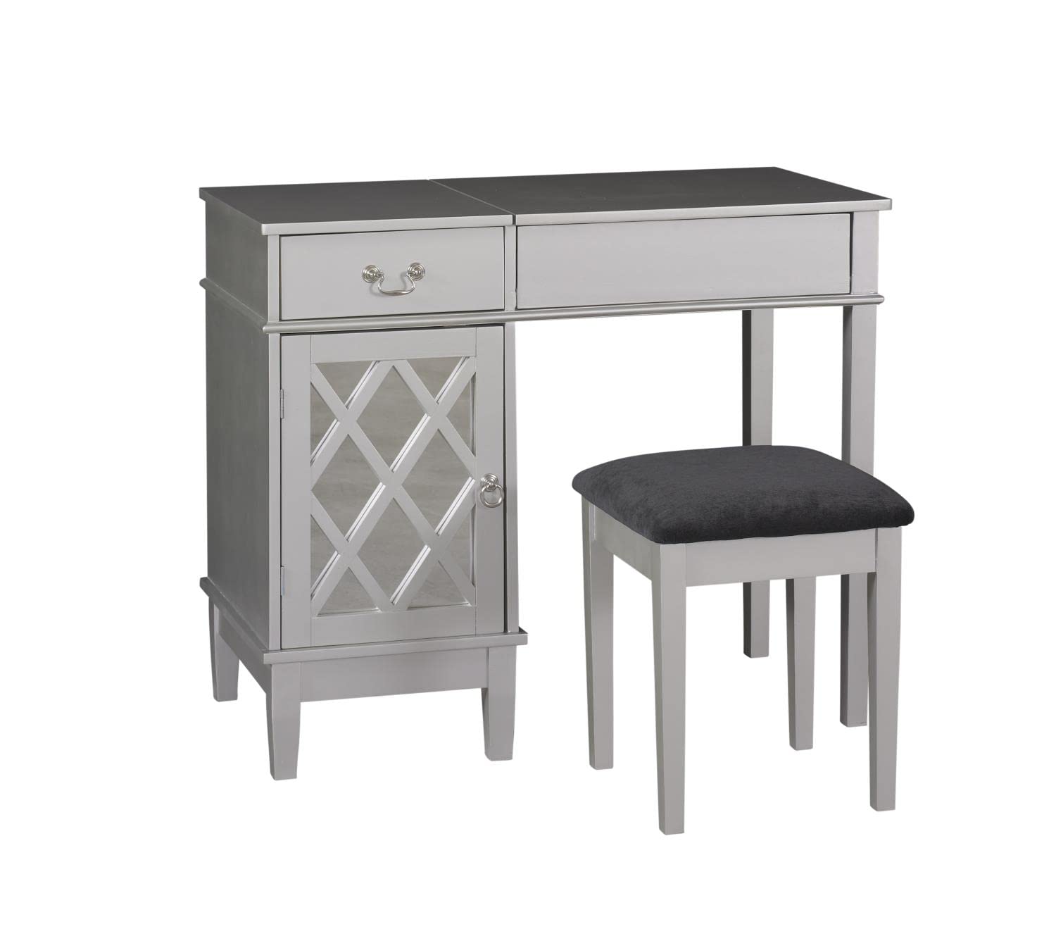 Linon Sandra Lattice Silver Vanity Set, 30 x 36 x 18