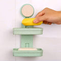 Volo Plastic Double Layer Sucker Wall Mounted Soap Dish Wall Tray with Suction Cup Holder for Bathroom and Wash Basin, Soap Box