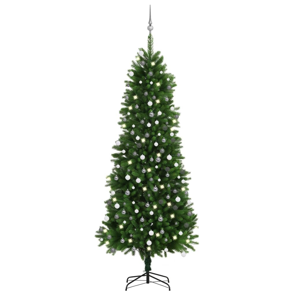 vidaXL Artificial Pre-lit Christmas Tree with Ball Set, Lifelike Green Needles, LED Lights, Weather and Water-Resistant, Reusable, 94.5&quot; Height, 39.4&quot; Diameter