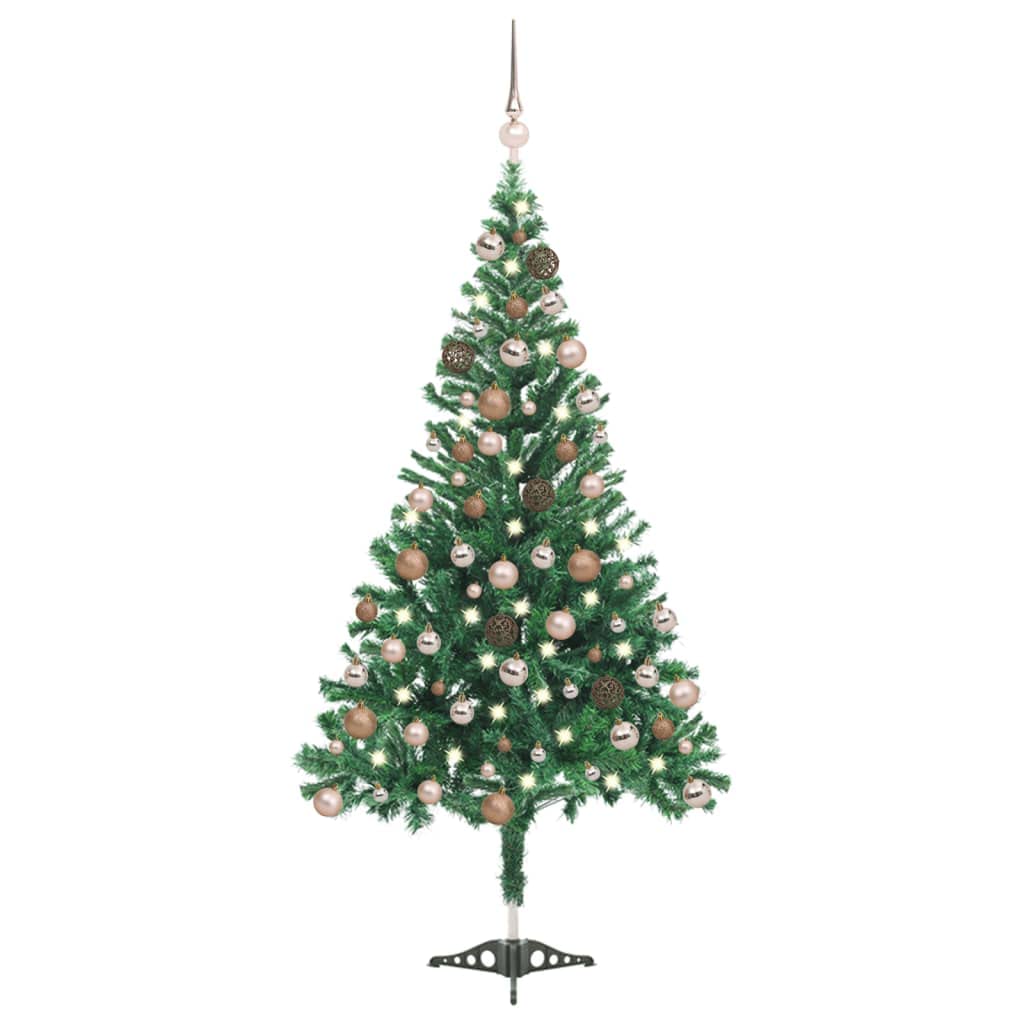 Vidaxl 47.2&quot; Artificial Christmas Tree With Leds, 230 Branches And Ball Set In Shiny, Matte And Glitter Rose Gold