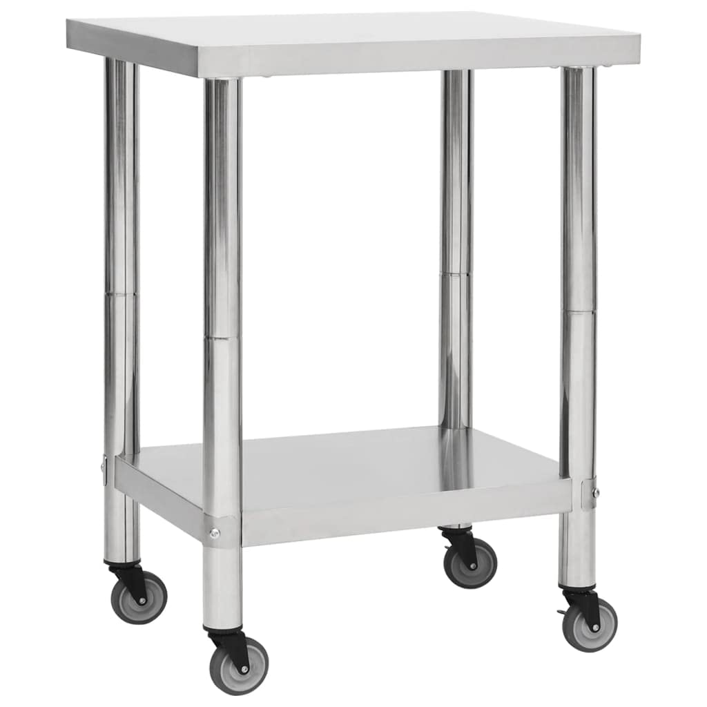 vidaXL Stainless Steel Kitchen Work Table with Storage - Mobile Prep Station, Easy to Clean, Perfect for Commercial Kitchens, Restaurants