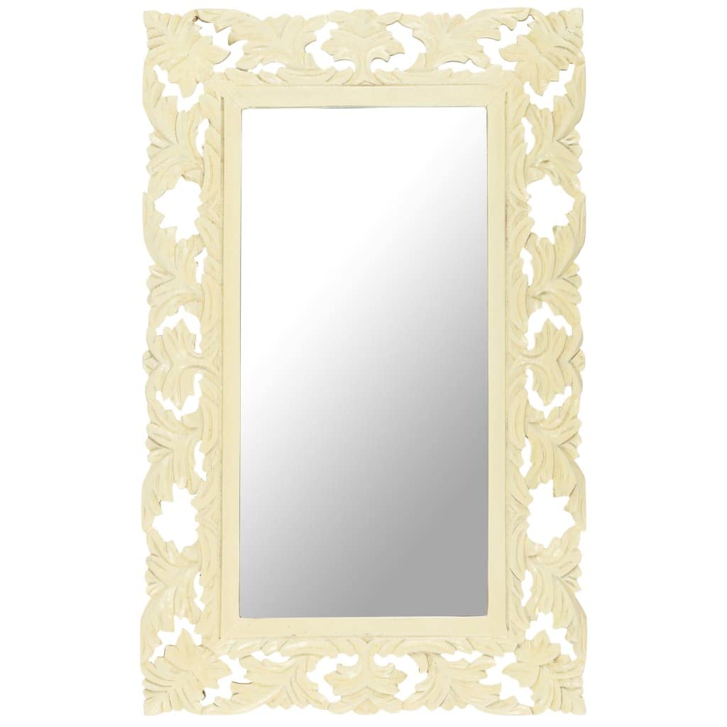 vidaXL Solid Mango Wood Hand Carved Mirror - Bohemian Style - Wall-Mounted - White - 31.5&quot;x19.7&quot;