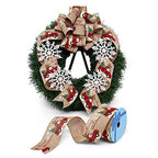 Truck Dog Merry Christmas Ribbon - 2 1/2' X 10 Yards, Wired Edge, Natural Ribbon, Red Truck With Dog & Christmas Tree, Wreath,