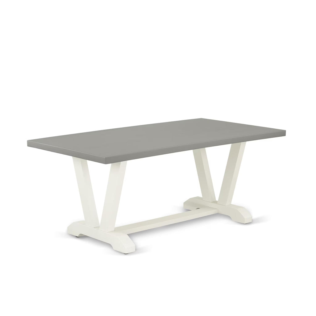 East West Furniture V097Ab015-5 5 Piece Modern Dining Table Set Includes A Rectangle Wooden Table With V-Legs And 4 Baby Blue Linen Fabric Upholstered Chairs, 40X72 Inch, Multi-Color
