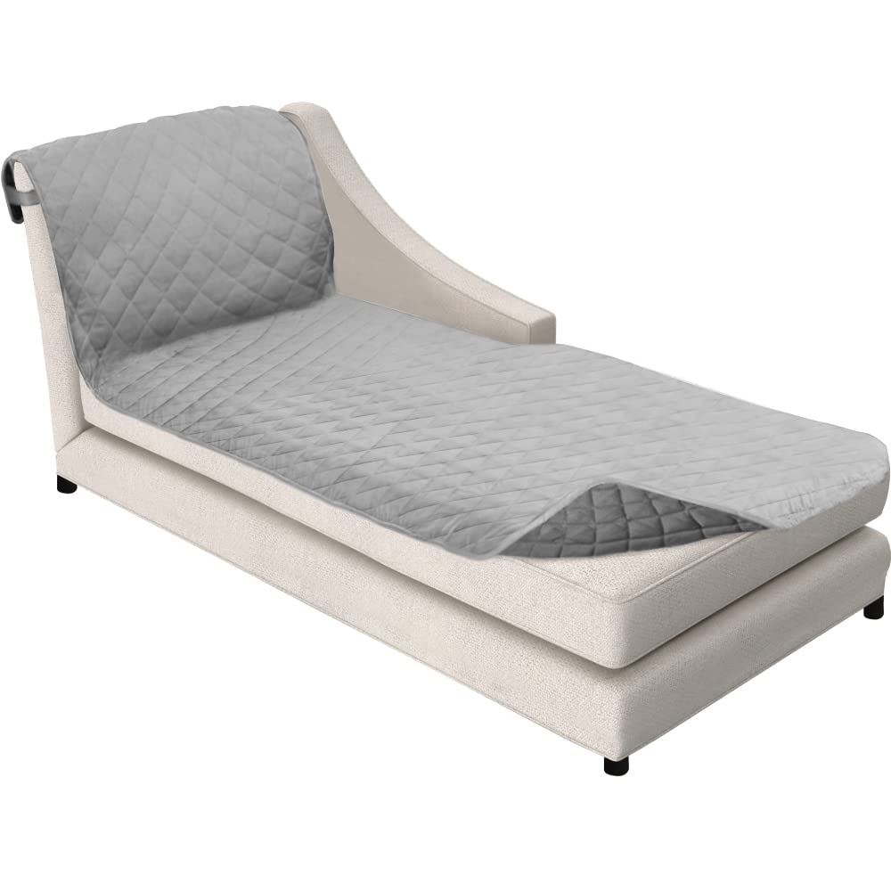 Sofa Shield Chaise Slip Cover With Patented Strap, Cushion Protector, Reversible Stain And Dog Tear Resistant Slipcover, Quilted Microfiber 102X34” Seat Washable Covers, Dogs Pet Kids Lt Gray Charcoal