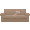 Easy-Going 100% Dual Waterproof Oversized Loveseat Cover Stretch Soft Couch Cover For Dogs, Sofa Slipcover For 2 Separate Cushion Couch Leakproof Furniture Protector For Kids, Pets Camel