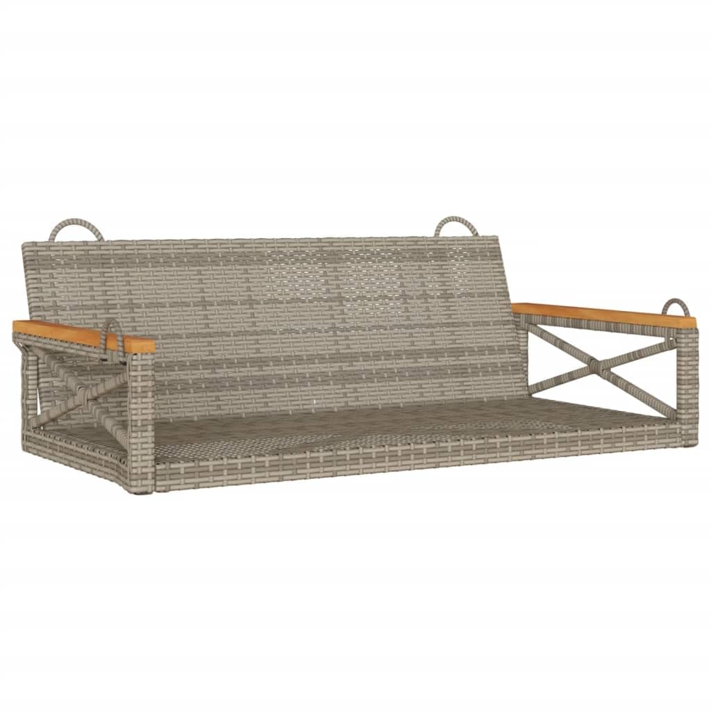 vidaXL Gray Poly Rattan Hanging Swing Bench - Outdoor Hammock Chair for Garden/Patio - Durable & Weather-Resistant with Powder-Coated Steel/Acacia Wood Frame, Fixing Rings, UV-Resistant