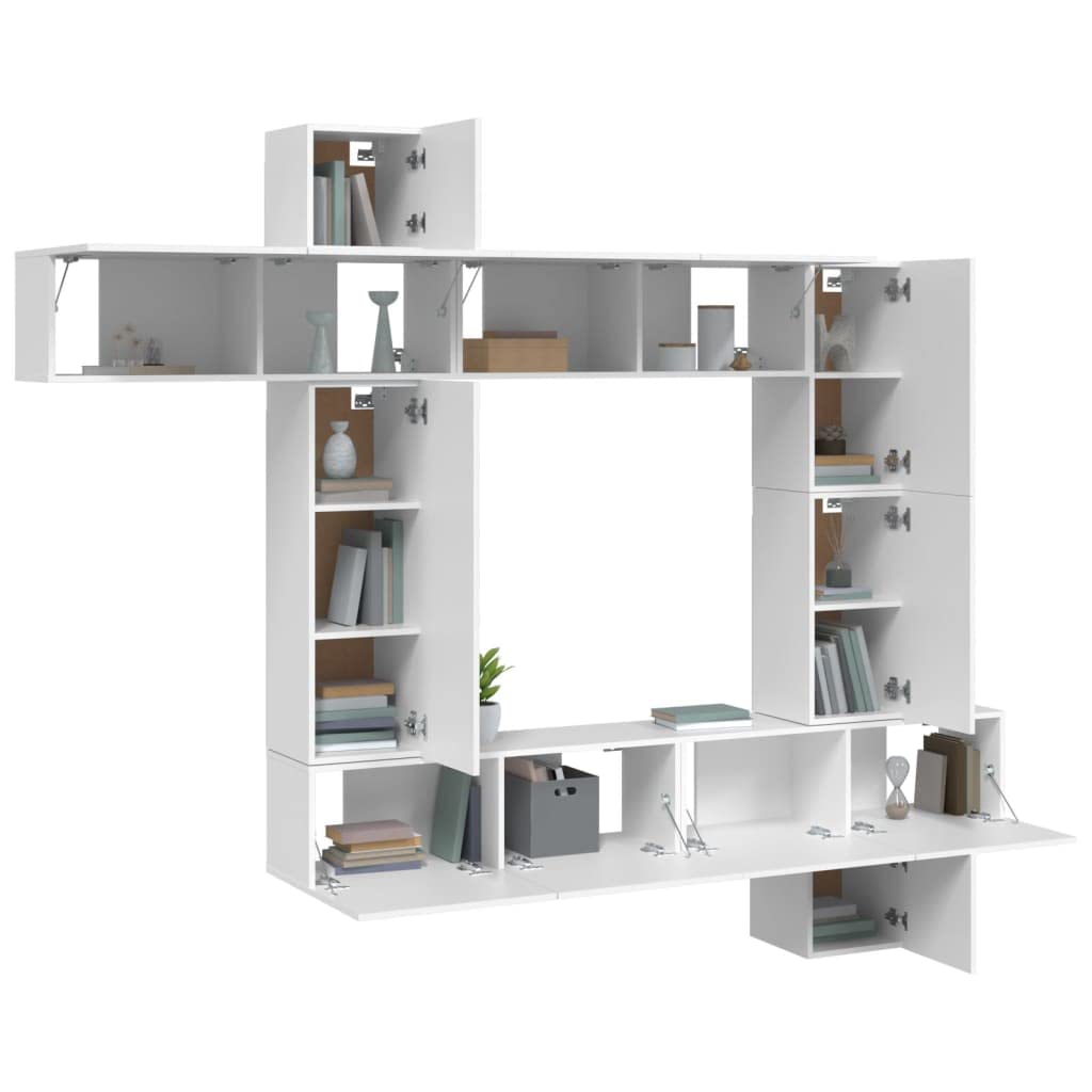 vidaXL TV Cabinet Set 9 Piece Living Room Entertainment Center Wall Mounted Floating Media Unit Furniture Set White Engineered Wood