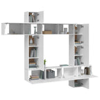 vidaXL TV Cabinet Set 9 Piece Living Room Entertainment Center Wall Mounted Floating Media Unit Furniture Set White Engineered Wood