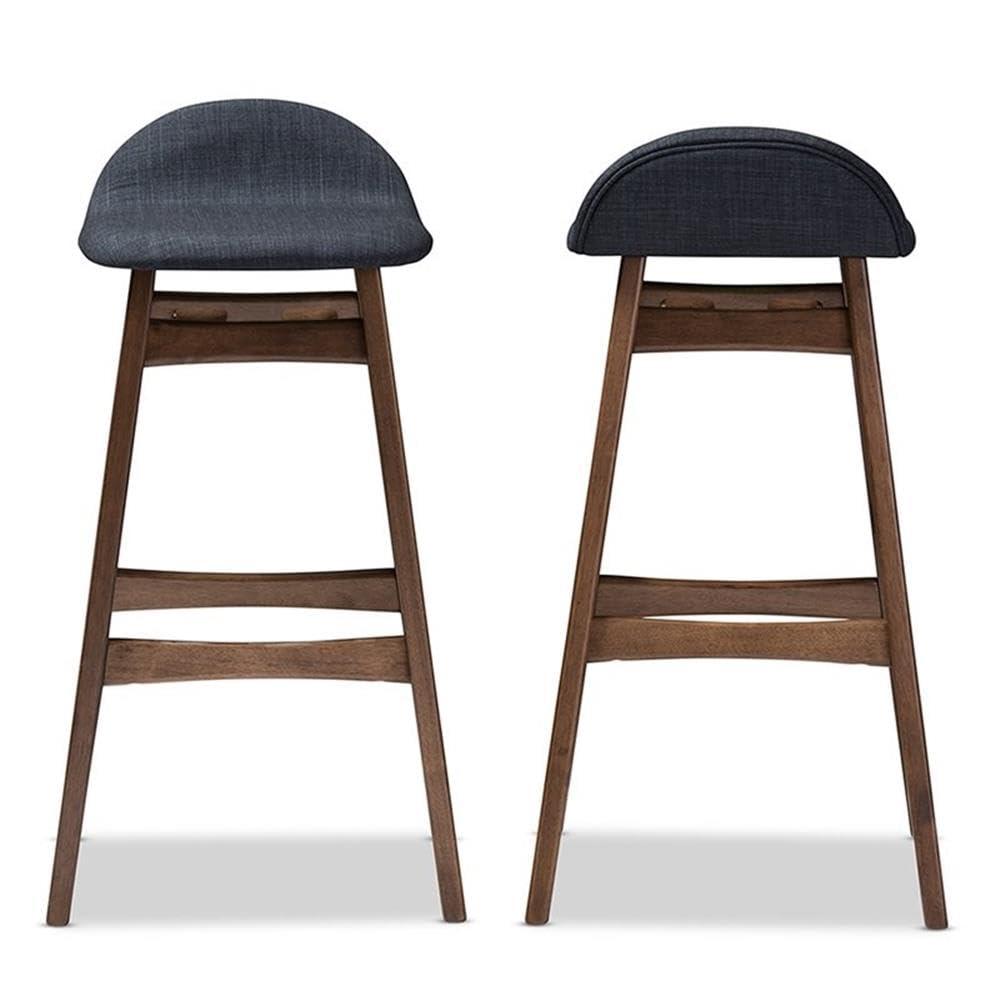 Baxton Studio 1 Piece Bloom Scandinavian Style Dark Fabric Upholstered Walnut Barstool Set, 30', Blue