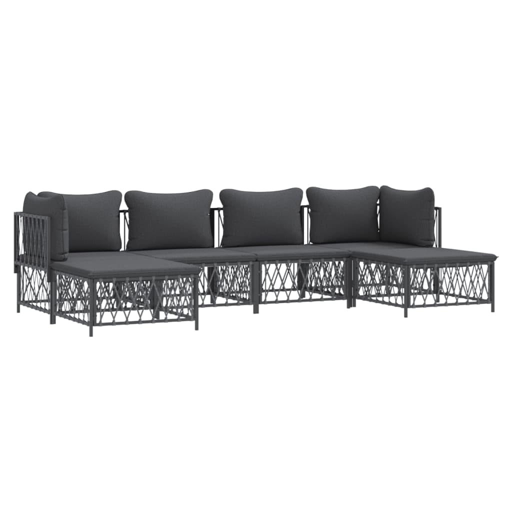 vidaXL 6-Piece Patio Lounge Set with Cushions - Anthracite Steel Frame, Woven Fabric, Modern Design, Modular Outdoor Furniture