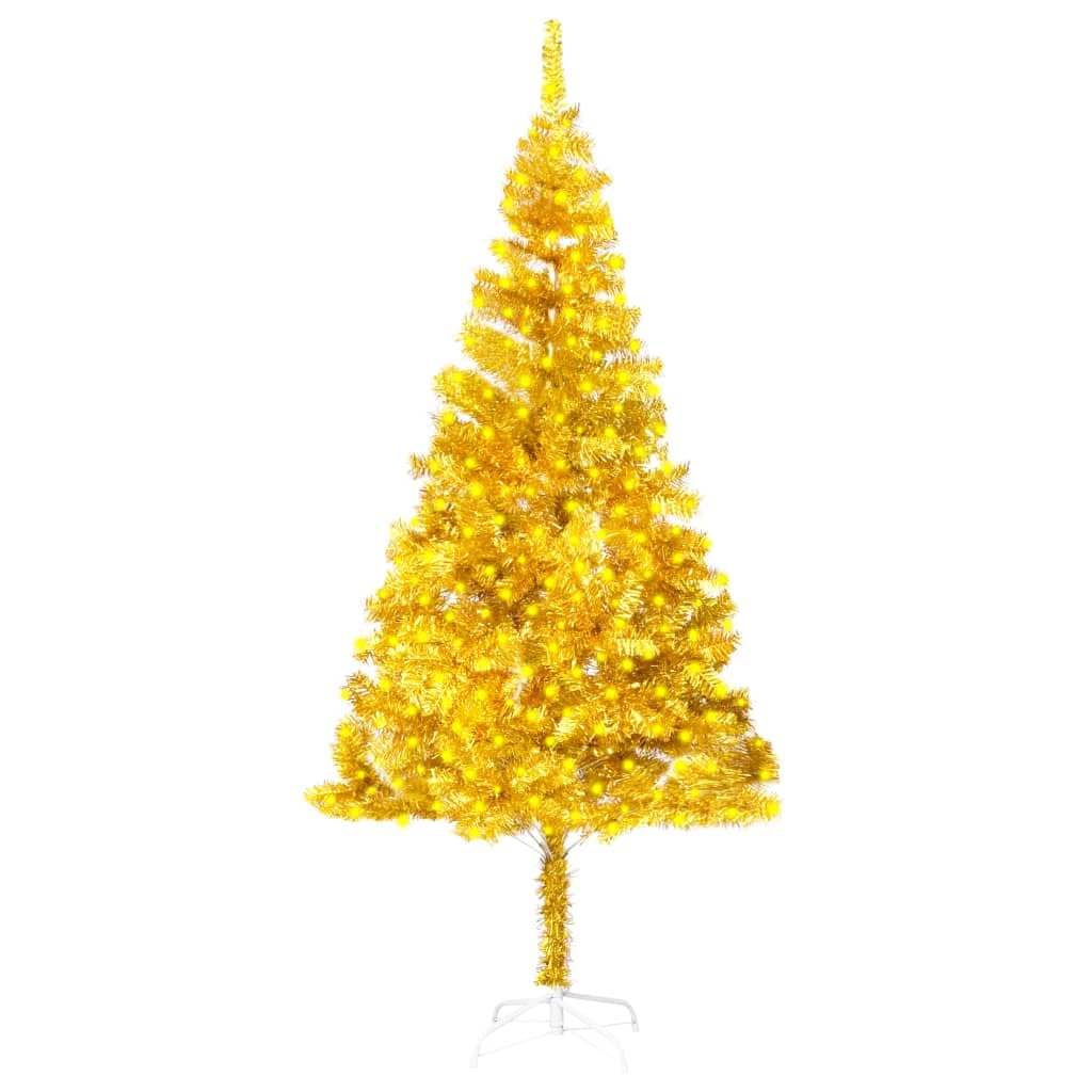 Vidaxl Gold Artificial Christmas Tree With Led Lights And Stand, 82.7&quot; High, Made Of Pvc Material, Energy-Efficient With 300 Leds, Easy Assembly Required.