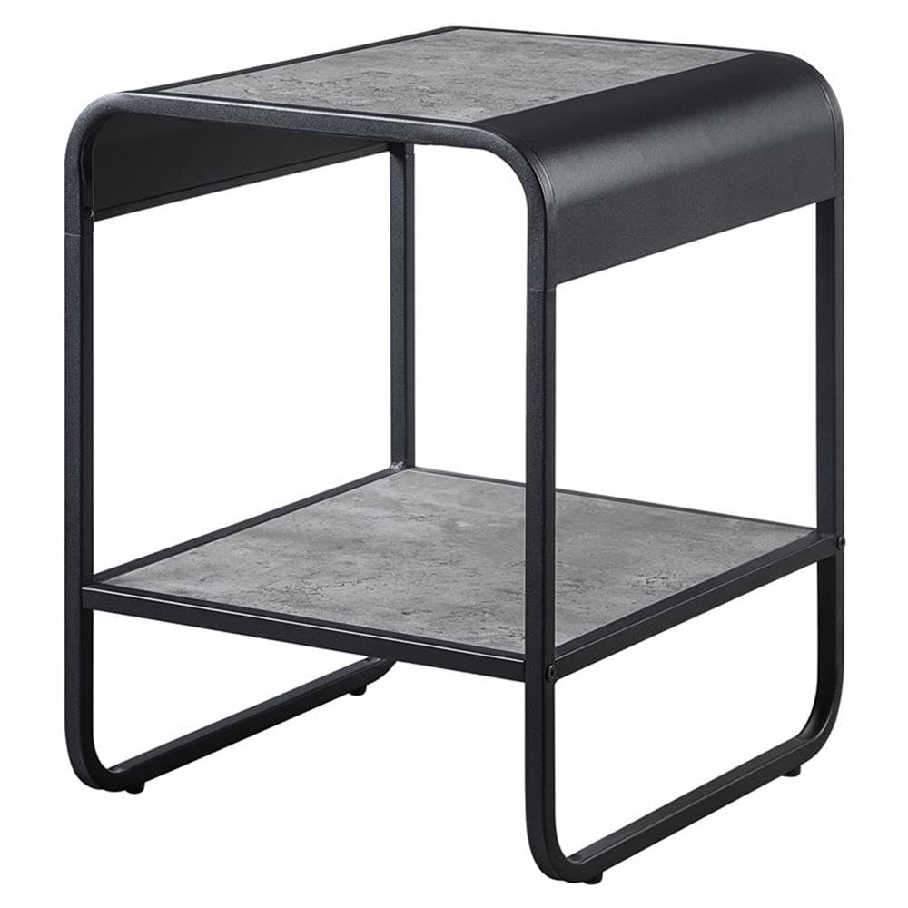 Acme Raziela Wooden End Table with Shelf in Concrete Gray and Black