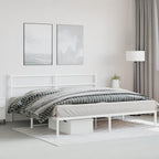 vidaXL King-Sized Metal Bed Frame with Headboard - White Steel Bedroom Furniture, 81.5x78 Frame, 10.2 Under-Bed Clearance, Supports 76x79.9 Mattress