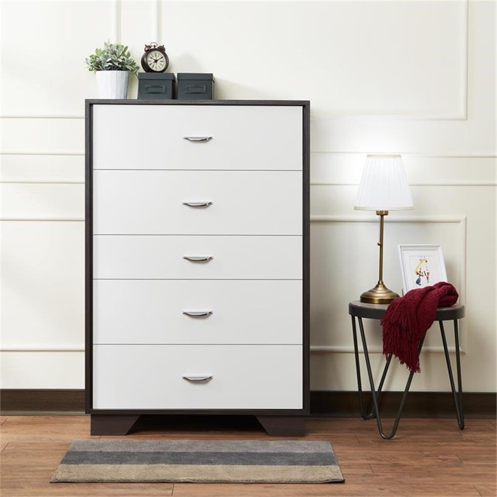 Acme Eloy Wooden Rectangular Chest with 5 Storage Drawers in White and Espresso
