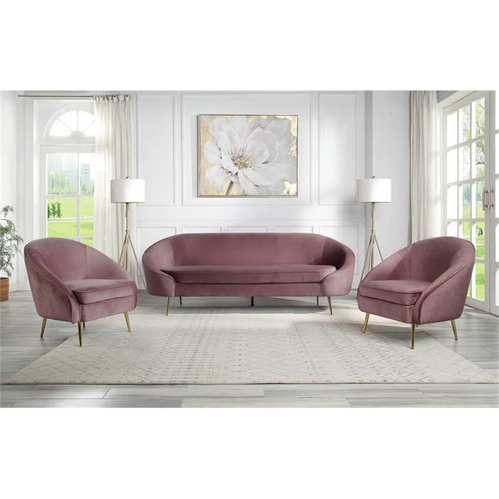 Acme Abey Velvet Upholstery Sofa with Tight Back and Seat Cushion in Pink