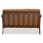 Baxton Studio Bianca Mid-Century Modern Walnut Brown Finished Wood and Tan Faux Leather Effect Loveseat