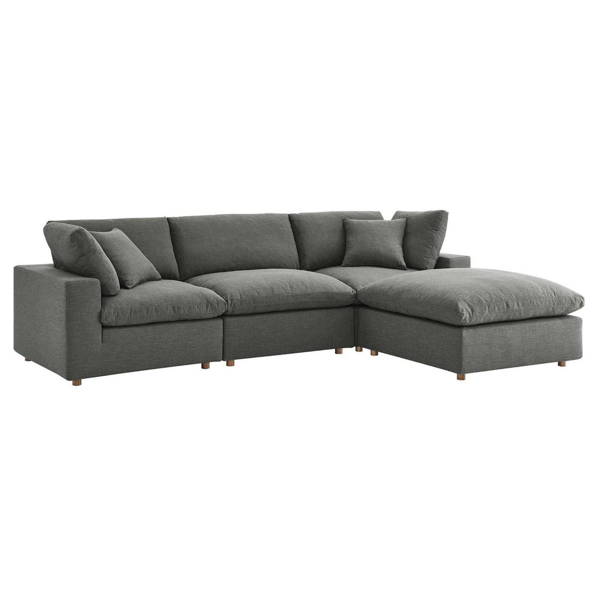 Modway Commix Down Down Filled Overstuffed 4 Piece Sectional Sofa Set, Seating For 3 - Ottoman, Gray