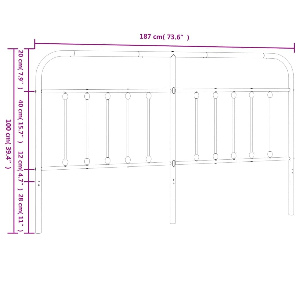 vidaXL Black Metal Headboard - Powder-Coated Steel, Classic Design for Beds with 70.9&quot; Mattress Width
