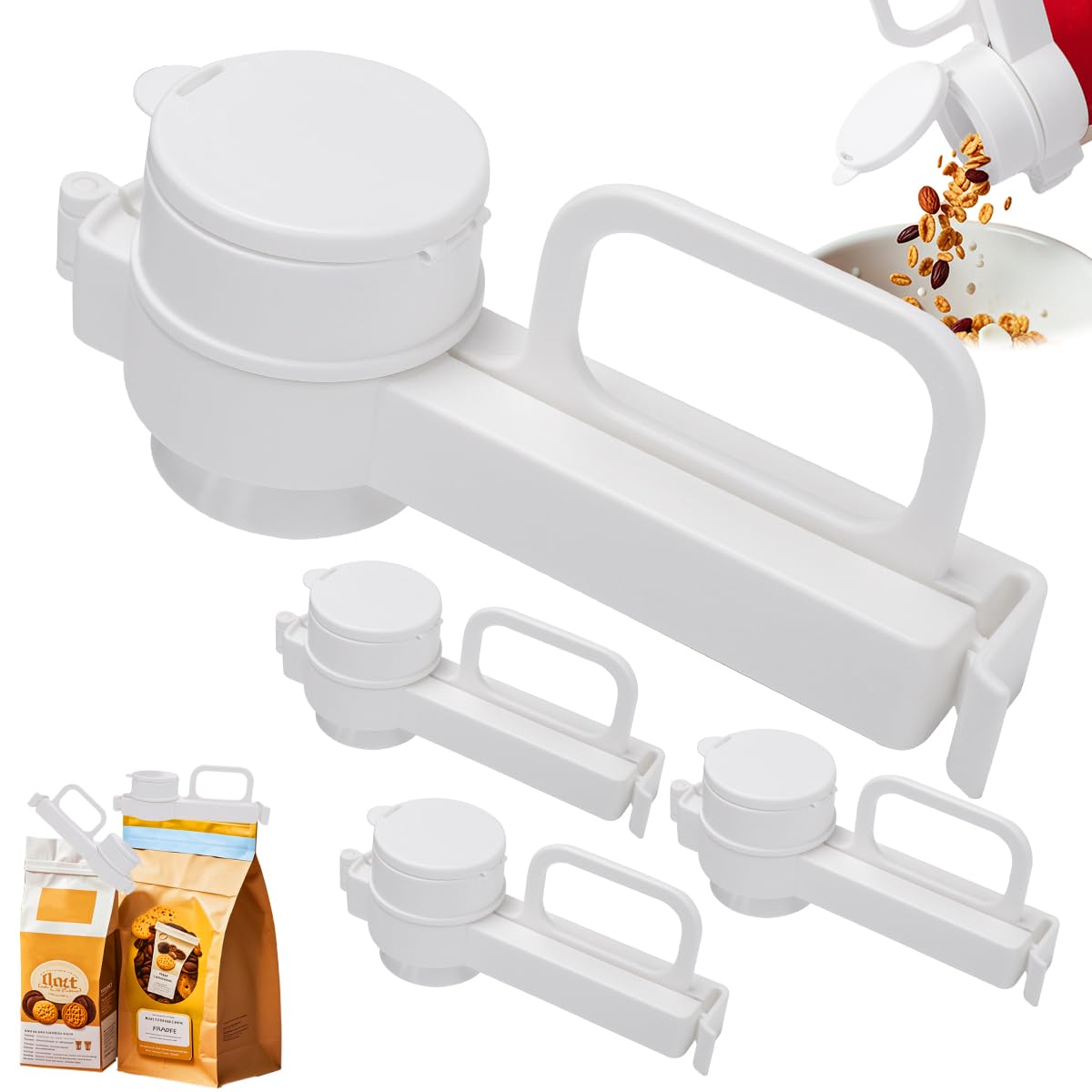 Xangnier 4Pcs Food Storage Sealing Clips With Pour Spouts, Snack Clips For Bags, Suitable For Small Particle Food, Cereal, Coffe