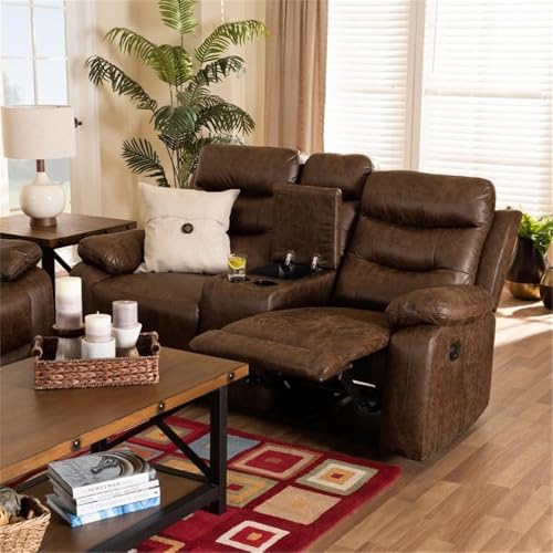 Baxton Studio Beasely Brown Faux Leather Upholstered 2-Seater Reclining Loveseat