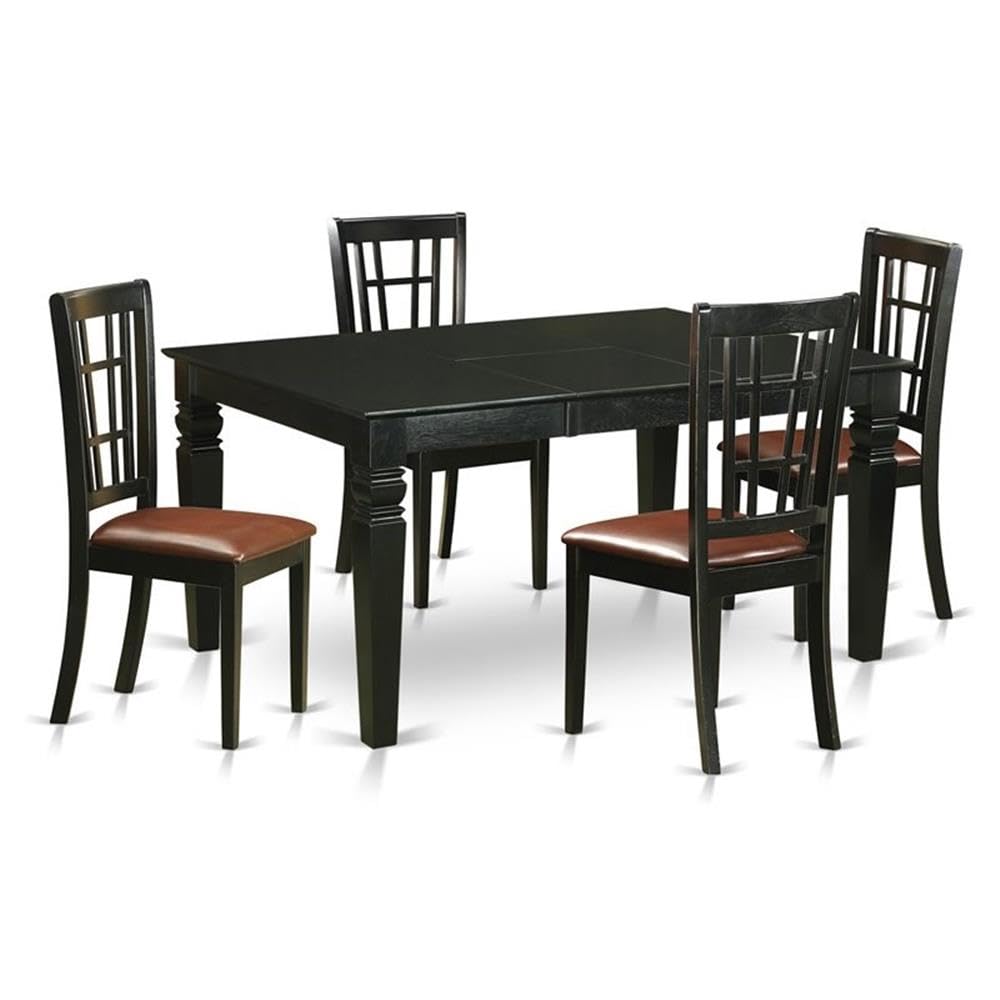 East West Furniture WENI5-BLK-LC 5 Piece Dinette Set Includes a Rectangle Dining Room Table with Butterfly Leaf and 4 Faux Leather Upholstered Dining Chairs, 42x60 Inch, Black