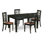 East West Furniture WENI5-BLK-LC 5 Piece Dinette Set Includes a Rectangle Dining Room Table with Butterfly Leaf and 4 Faux Leather Upholstered Dining Chairs, 42x60 Inch, Black