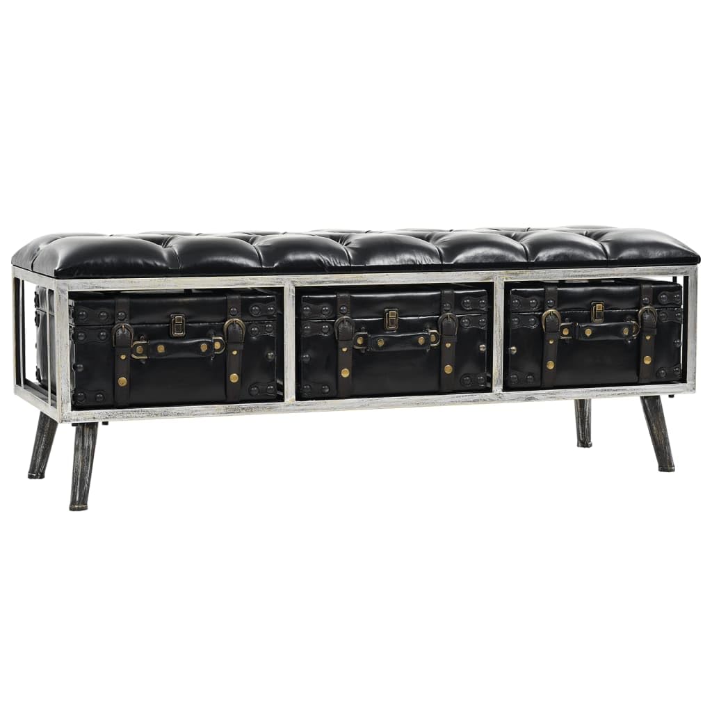 vidaXL Black Faux Leather Storage Bench 110cm
