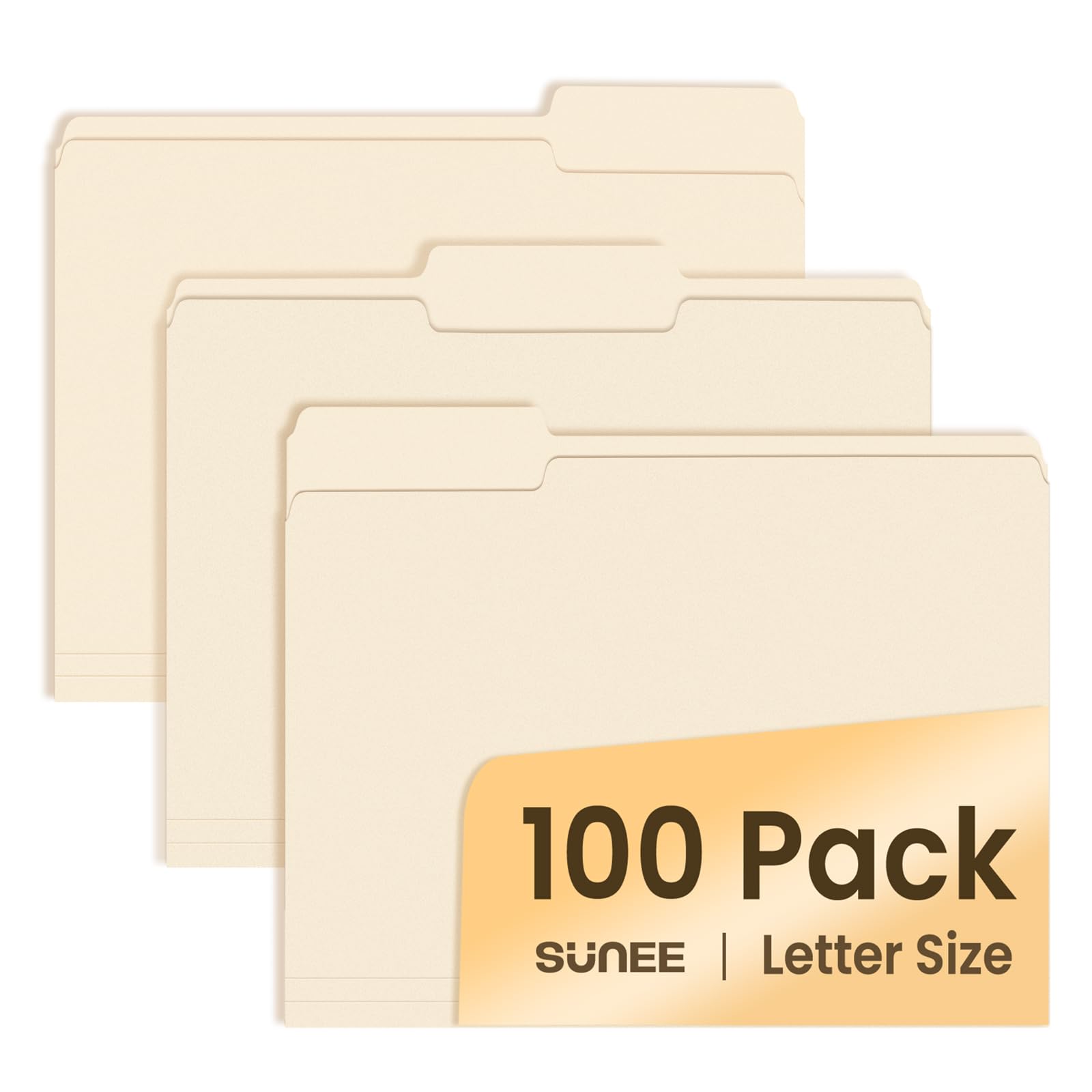 Sunee File Folders Letter Size, 100 Pack Manilla Folders 8.5 X 11 1/3-Cut Tabs, Colored File Folders Office Home School For Docu