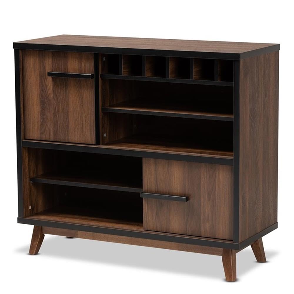 Baxton Studio Margo Walnut Brown and Black Finished Wood Wine Storage Cabinet