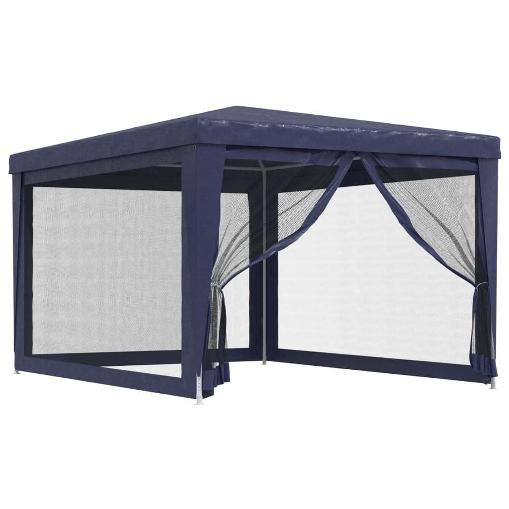 vidaXL Blue Party Tent with Iron Frame - Water and UV-Resistant HDPE Material, Protective Mesh Sidewalls, Ideal for Outdoor Even